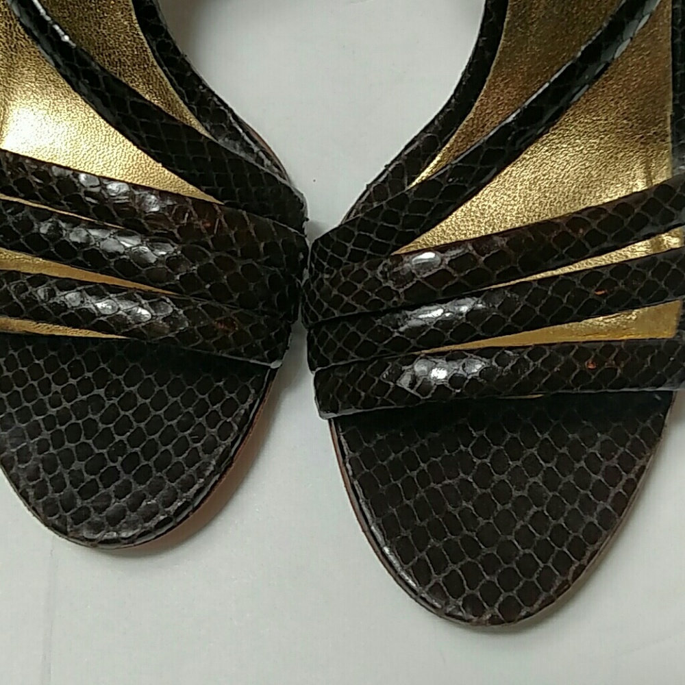 Coach Brown Snake Print Strappy Heeled Sandals - Picture 3 of 7